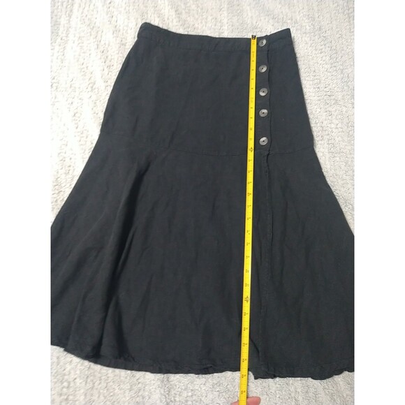 Free People Linen Ruffled Button Up Midi Skirt Black 6 Boho Beachy Cotragecore - Picture 8 of 10